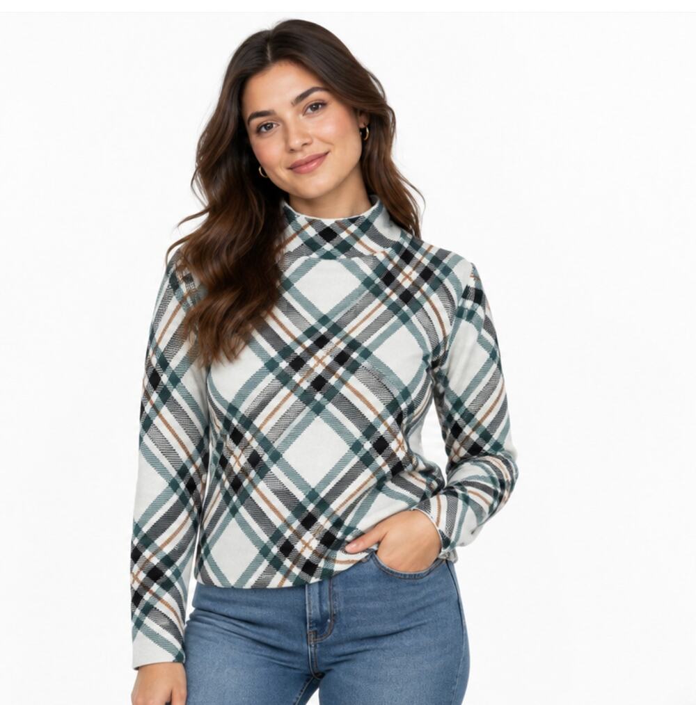 NWT Tahari Plaid Mock Neck Sweater Size XS
